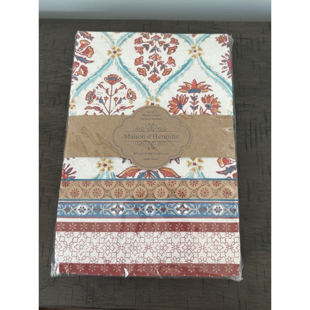Madison D'Hermine Set of Three Kitchen Towels 100% Cotton NWT Romane Collection